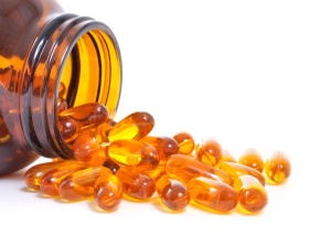 Fish oil bottle and capsules